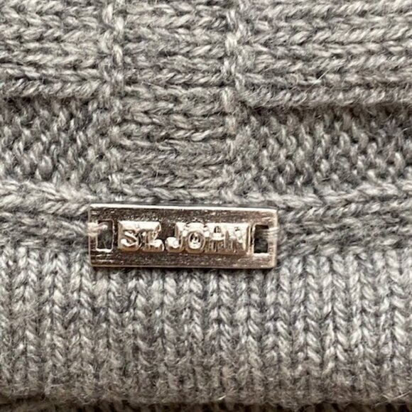 St John Cashmere Gray Rib Open-Front Cardigan Sweater Pockets Size L - Picture 5 of 6
